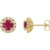 Lab-Grown Ruby And 1/3 Ctw Natural Diamond Earrings