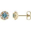 14K Yellow 5 mm Natural Aquamarine & 1/3 CTW Natural Diamond Halo-Style Earrings