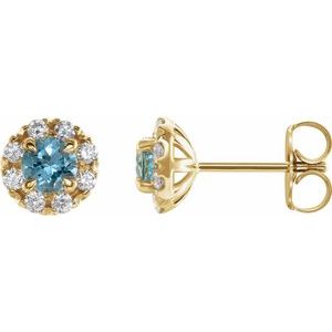 Natural Blue Zircon And 1/3 Ctw Natural Diamond Earrings