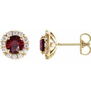 Natural Mozambique Garnet And 1/3 Ctw Natural Diamond Earrings