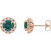 14K Rose 5 mm Natural Emerald & 1/3 CTW Natural Diamond Halo-Style Earrings