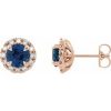 14K Rose 6 mm Natural Blue Sapphire & 1/3 CTW Natural Diamond Halo-Style Earrings