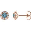 Natural Blue Zircon And 1/3 Ctw Natural Diamond Earrings