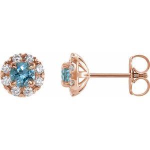 Natural Blue Zircon And 1/3 Ctw Natural Diamond Earrings