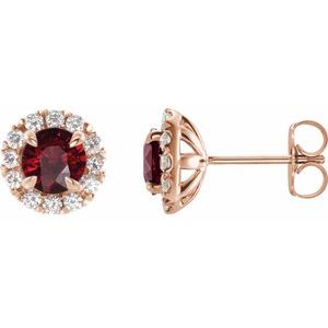 Natural Mozambique Garnet And 1/3 Ctw Natural Diamond Earrings