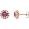 14K Rose 5 mm Natural Pink Tourmaline & 1/3 CTW Natural Diamond Halo-Style Earrings