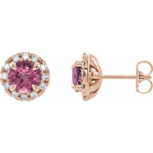 Natural Pink Tourmaline And 1/3 Ctw Natural Diamond Earrings