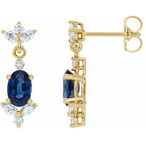 Natural Blue Sapphire And 1/3 Ctw Natural Diamond Earrings