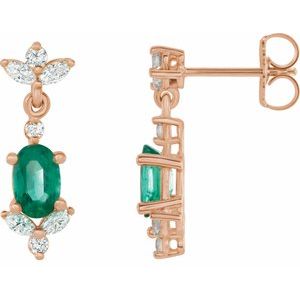 Natural Emerald And 1/3 Ctw Natural Diamond Earrings