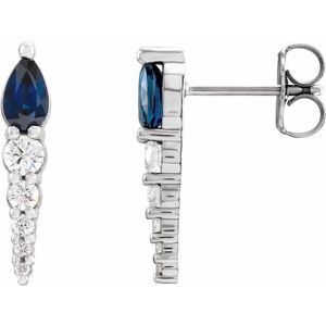 Natural Blue Sapphire And 1/4 Ctw Natural Diamond Earrings