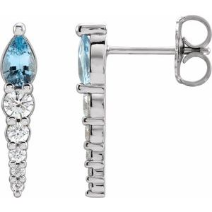 Natural Aquamarine And 1/4 Ctw Natural Diamond Earrings