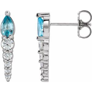 Natural Blue Zircon And 1/4 Ctw Natural Diamond Earrings