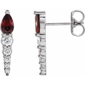 Natural Mozambique Garnet And 1/4 Ctw Natural Diamond Earrings