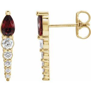 Natural Mozambique Garnet And 1/4 Ctw Natural Diamond Earrings