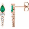 Natural Emerald And 1/4 Ctw Natural Diamond Earrings