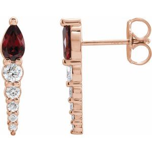 Natural Mozambique Garnet And 1/4 Ctw Natural Diamond Earrings