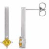 Platinum Natural Yellow Sapphire Bar Drop Earrings