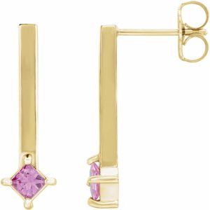 Natural Pink Sapphire Bar Drop Earrings