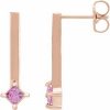 14K Rose Natural Pink Sapphire Bar Drop Earrings