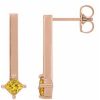 14K Rose Natural Yellow Sapphire Bar Drop Earrings