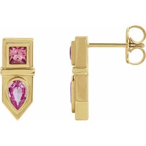 Natural Pink Multi-Gemstone Geometric Bar Drop Earrings