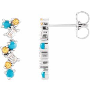 Natural Multi-Gemstone And 1/10 Ctw Natural Diamond Bar Earrings