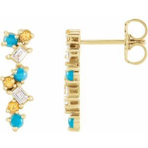 Natural Multi-Gemstone And 1/10 Ctw Natural Diamond Bar Earrings