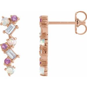 Natural Multi-Gemstone And 1/10 Ctw Natural Diamond Bar Earrings