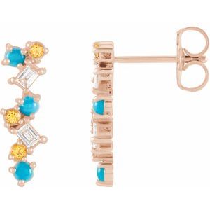 Natural Multi-Gemstone And 1/10 Ctw Natural Diamond Bar Earrings