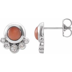 Natural Pink Coral And 1/8 Ctw Natural Diamond Earrings