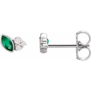 Natural Emerald And .05 Ctw Natural Diamond Earrings