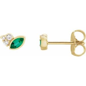 Natural Emerald And .05 Ctw Natural Diamond Earrings