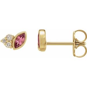 Natural Pink Tourmaline And .05 Ctw Natural Diamond Earrings