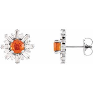 Natural Mexican Fire Opal And 3/4 Ctw Natural Diamond Earrings