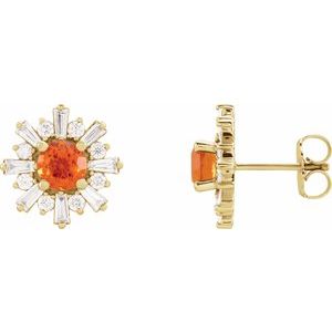 Natural Mexican Fire Opal And 3/4 Ctw Natural Diamond Earrings