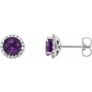 Natural Amethyst And 1/8 Ctw Natural Diamond Earrings