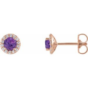 Natural Amethyst And 1/8 Ctw Natural Diamond Earrings