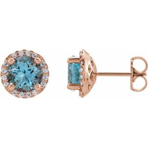 Natural Aquamarine And 1/8 Ctw Natural Diamond Earrings