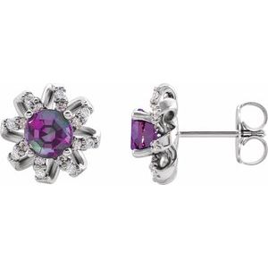 Lab-Grown Alexandrite Earrings With Natural Diamond Accents