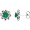 Natural Emerald Earrings With Natural Diamond Accents