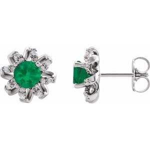 Natural Emerald Earrings With Natural Diamond Accents