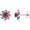 Sterling Silver Natural Ruby & 1/6 CTW Natural Diamond Halo-Style Earrings