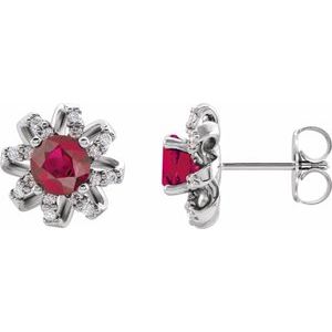 Natural Ruby Earrings With Natural Diamond Accents