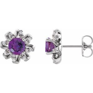 Natural Amethyst Earrings With Natural Diamond Accents