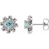 14K White Natural Aquamarine & 1/6 CTW Natural Diamond Halo-Style Earrings