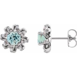 Aquamarine Earrings With Natural Diamond Accents