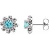 Natural Blue Zircon Earrings With Natural Diamond Accents