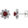 14K White Natural Mozambique Garnet & 1/6 CTW Natural Diamond Halo-Style Earrings