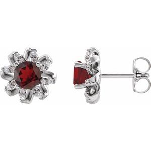 Natural Mozambique Garnet Earrings With Natural Diamond Accents