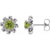 14K White Natural Peridot & 1/6 CTW Natural Diamond Halo-Style Earrings